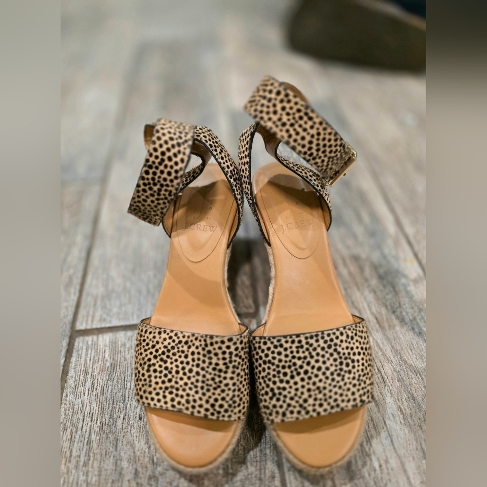 J. Crew Animal print Hair Espardille Wedge Heeled Sandals Sz 5